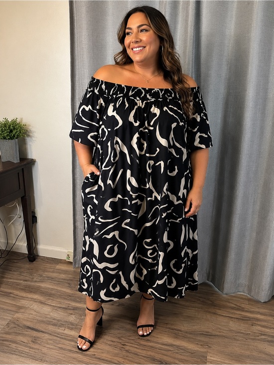 SHEIN Dresses & Skirts - SHEIN Black and Cream One-Shoulder Midi Dress
